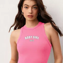 TABADTOD Typography Print Crop Fitted Top-image-62
