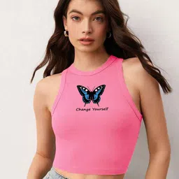 TABADTOD Graphic Print Crop Fitted Top-image-86