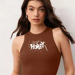 TABADTOD Typography Printed Ribbed Fitted Crop Top-image-34