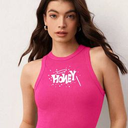 TABADTOD Typography Print Crop Fitted Top-image-69