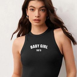 TABADTOD Typography Print Crop Fitted Top-image-66