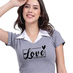 TABADTOD Typography Printed Crop Top With Collar-9