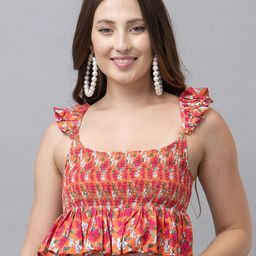 HAUTEQUE Floral Printed Smocked Peplum Crop Top-picture-4