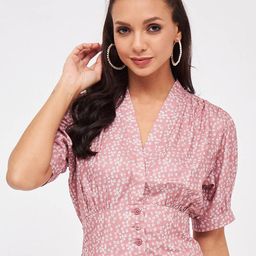 Harpa Floral Printed Puffed Sleeves Cinched Waist Crop Top-image-62