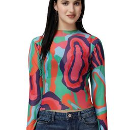Popwings Abstract Printed High Neck Crop Top-image-73