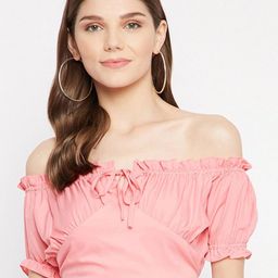 BAESD Off-Shoulder Puff Sleeve Bardot Crop Top-image-3