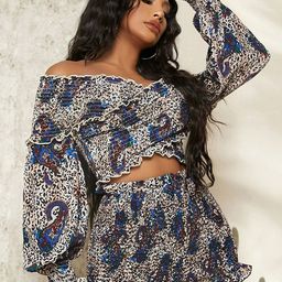 Stylecast X Slyck Ethnic Motifs Printed Off-Shoulder Puff Sleeves Cropped Top-image-91