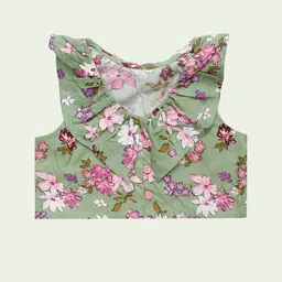 Superminis Girls Floral Printed V-Neck Sleeveless Ruffles Detail Crop Top-picture-2