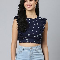 FLAMBOYANT Women Blue Polka Dot Printed Styled Back Tie Ups Crop Top-image-45