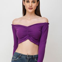 BAESD Off-Shoulder Cotton Ruched Bardot Crop Top-picture-11