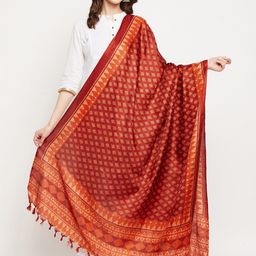 Clora Creation Rust & Orange Printed Dupatta-picture-49