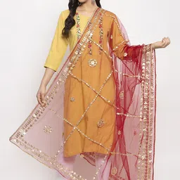 Clora Creation Red & Gold-Toned Ethnic Motifs Dupatta with Gotta Patti-8
