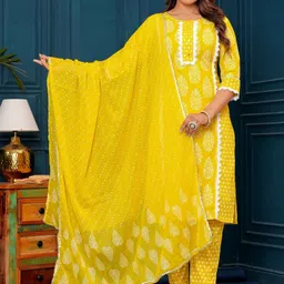 UNISETS Women Ethnic Motifs Printed Regular Kurta with Pyjamas & With Dupatta-picture-4