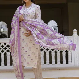Anouk Women Floral Printed Regular Sequinned Pure Cotton Kurta with Pyjamas & With Dupatta-picture-28