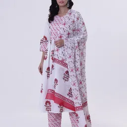 TJORI Floral Printed Block Print Cotton Dupatta-18