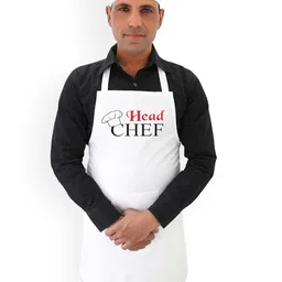 SWITCHON White & Red Head Chef Printed Kitchen Apron with Pocket & Elasticated Cap-image-7