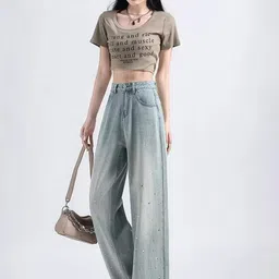LULU & SKY Women Straight Fit High-Rise Embellished Light Fade Jeans-picture-23
