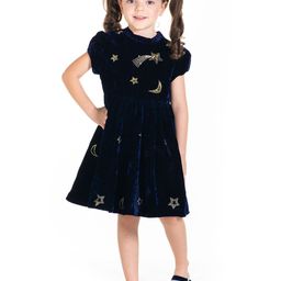Cherry Crumble Girls Navy Blue & Gold-Toned Embellished Velvet Finish Fit and Flare Dress-picture-33