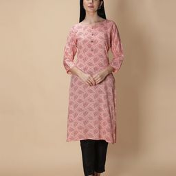 Fabclub Women Peach-Coloured Ethnic Motifs Printed Straight Fit Kurta-image-8