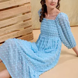 Freehand by The Indian Garage Co Self Design Fit & Flare Dress-image-30