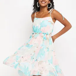 Bitterlime Floral Printed Georgette Fit & Flare Dress-image-54