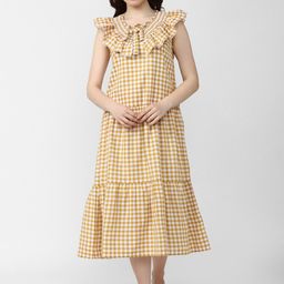 Van Heusen Woman Checked Ruffles Tiered Pure Cotton A-Line Midi Dress-image-34