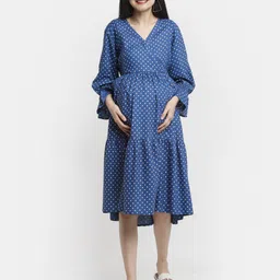 Mylo Polka Dots Printed Maternity A-Line Dress with Zipper-picture-12