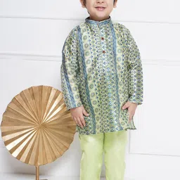 Aj DEZInES Boys Ethnic Motifs Printed Above Knee Straight Pure Cotton Kurta With Pyjama-11