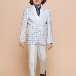 Aj DEZInES Boys Checked Single-Breasted 3 Pieces Formal Suit-17