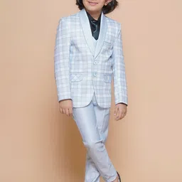 Aj DEZInES Boys Checked Single-Breasted 5-Piece Suit Sets-image-51