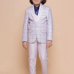 Aj DEZInES Boys Checked Single-Breasted Three-Piece Suit-image-14