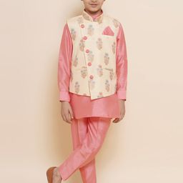Aj DEZInES Boys Band Collar Kurta with Trousers & Nehru Jacket-image-4