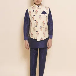 Aj DEZInES Boys Mandarin Collar Kurta with Trousers & Nehru Jacket-42