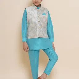 Aj DEZInES Boys Mandarin Collar Kurta With Trousers & Nehru Jacket-picture-49