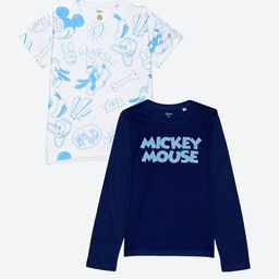 YK Disney Boys Pack Of 2 White & Navy Blue Mickey Mouse Printed T-shirt-7