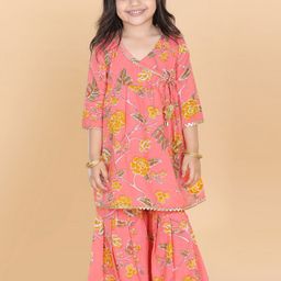Aj DEZInES Girls Floral Printed Angrakha Gotta Patti Pure Cotton Kurta with Sharara-image-99