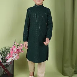 TABARD Boys Geometric Embroidered Pure Cotton Straight Kurta With Churidar-39