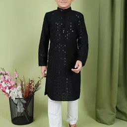 TABARD Boys Embroidered Regular Pure Cotton Kurta with Salwar-17