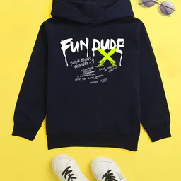 NUSYL Unisex Kids Navy Blue Printed Hooded Sweatshirt-image-14