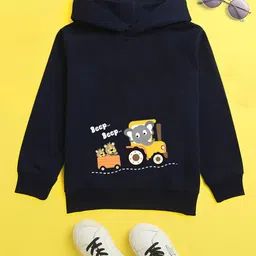 NUSYL Unisex Kids Navy Blue Printed Hooded Sweatshirt-image-54