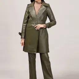20Dresses Women Olive Green Solid Knee-Length Overcoats-image-39