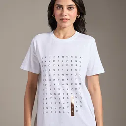 20Dresses White Typography Printed Round Neck Pure Cotton T-shirt-5
