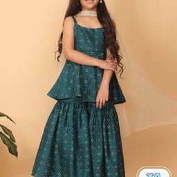 Ethnovog Girls Ethnic Motifs Embroidered Regular Sequinned Kurti with Sharara & Dupatta-picture-13