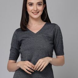 Style Quotient Grey V-Neck Short Sleeves Top-image-6
