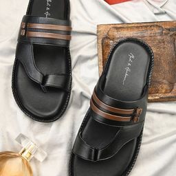 Mast & Harbour Men Black One Toe Comfort Sandals-image-13