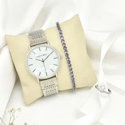 JOKER & WITCH Women Silver-Toned & Purple Watch Gift Set JWLT415-image-10