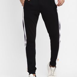 Alan Jones Men Black & White Colourblocked Slim-Fit Joggers-image-47