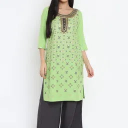 AURELIA - The Aure Collection Women Green Ethnic Motifs Printed Regular Kurta with Palazzos-image-31