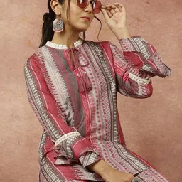 Jaipur Kurti Geometric Printed Bell Sleeves Regular Straight Kurti with Palazzos-38