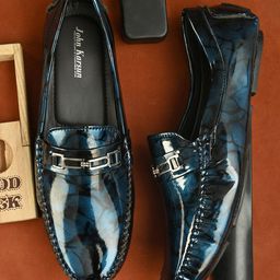 John Karsun Men Navy Blue Horsebit Loafers-image-12